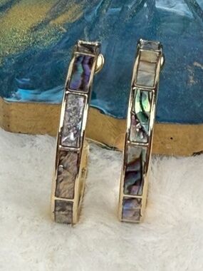 NWOT Gold Hoop Earrings with Multicolor Abalone Inlay Fashion Earrings